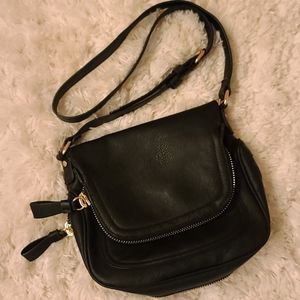 Black Gold Leather Crossbody